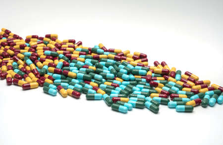 Colorful of antibiotic medicine capsule pills, drug resistanceの写真素材