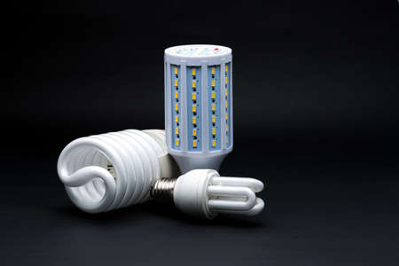 Three type of LED lamp on black backgroundの写真素材