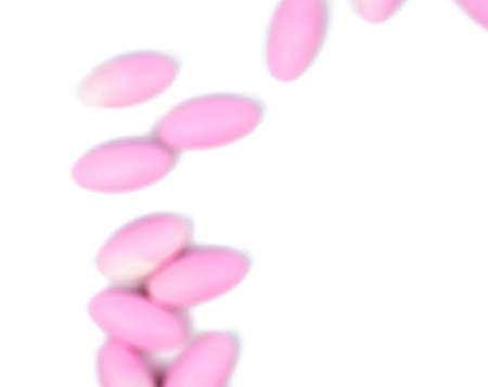 Blur expired calcium tablet pills with color change isolated on white background with copy spaceの写真素材