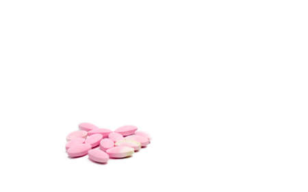 Blur expired calcium tablet pills with color change isolated on white background with copy spaceの写真素材