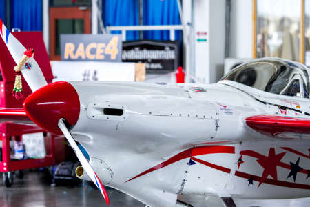 RAYONG, THAILAND-NOVEMBER 18, 2017 : Chip Mapoles's plane no.40 "Miss USA" aircraft model Cassutt Slipknot in Air Race 1 World Cup Thailand 2017 at U-Tapao Naval Air Base in Thailandのeditorial素材