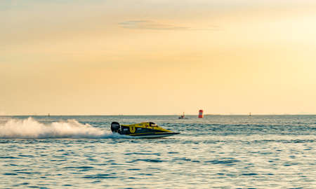 CHONBURI, THAILAND-NOVEMBER 25, 2017 :   boat with beautiful sky and sea in Bangsaen Power Boat 2017 at Bangsaen beach in Thailandのeditorial素材