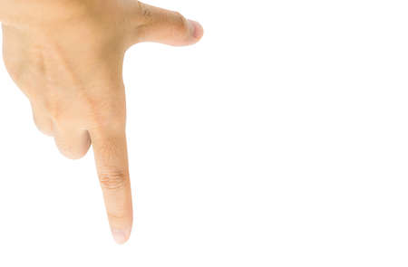 Close-up of Asian man hand gesturing isolated on white background