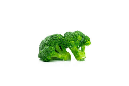 Set of green broccoli (Brassica oleracea). Vegetables natural source of betacarotene, vitamin c, vitamin k, fiber food, folate. Fresh broccoli cabbage isolated on white background with copy space.の写真素材