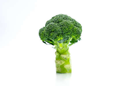 Green broccoli (Brassica oleracea). Vegetables natural source of betacarotene, vitamin c, vitamin k, fiber food, folate. Fresh broccoli cabbage isolated on white background with copy space.の写真素材