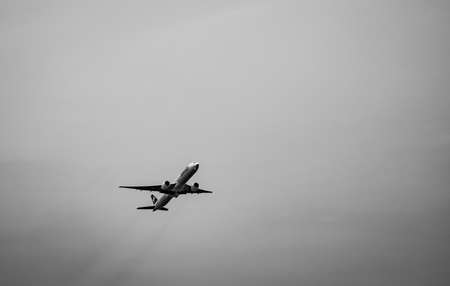 BANGKOK, THAILAND-JANUARY 27, 2018 : Black and white scene of Swiss international airline Airbus A-320 after take off at Suvarnabhumi Airport in Thailand.のeditorial素材