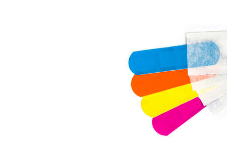 Macro shot detail of first aid dressing with non-stick pad for quick wound healing. Sterile wound dressing with bright color is easy to detect in food manufacturing industryの写真素材