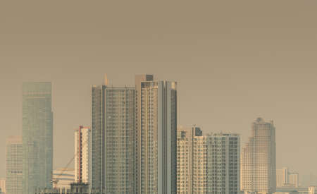 BANGKOK, THAILAND-JANUARY 27, 2019 : Air pollution. Bad air quality filled with dust. Global warming from air pollution. Environmental problem from gas carbon monoxide and dust. PM 2.5 in Bangkok cityのeditorial素材