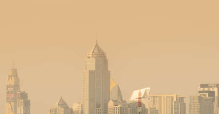 BANGKOK, THAILAND-JANUARY 27, 2019 : Air pollution. Bad air quality filled with dust. Global warming from air pollution. Environmental problem from gas carbon monoxide and dust. PM 2.5 in Bangkok cityのeditorial素材