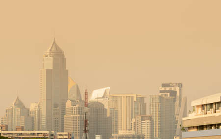 BANGKOK, THAILAND-JANUARY 27, 2019 : Air pollution. Bad air quality filled with dust. Global warming from air pollution. Environmental problem from gas carbon monoxide and dust. PM 2.5 in Bangkok cityのeditorial素材