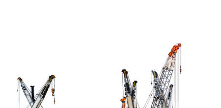 Set of big construction crane for heavy lifting isolated on white background. Construction industry....