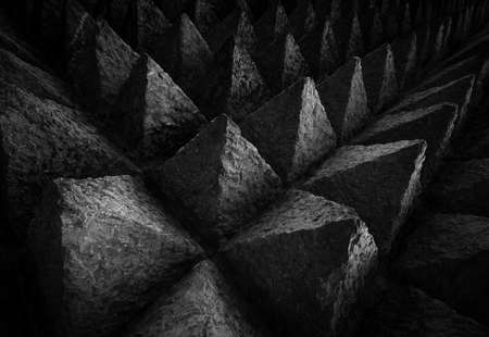 Sharp tip concrete architecture texture background. Art picture of unique pattern of dark stone carving in pointed triangle shape. Concept of obstacle in work or living. Rough texture of concrete wallの写真素材