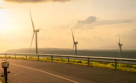Wind energy. Wind power. Sustainable, renewable energy. Wind turbines generate electricity. Windmill...