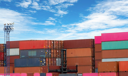 Stack of logistics container. Cargo and shipping business. Container ship for export logistics....