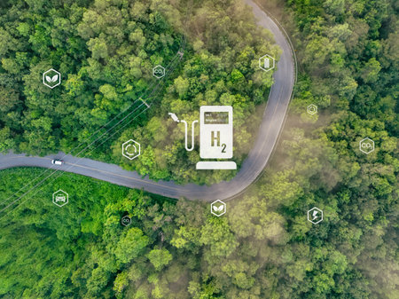 Green hydrogen concept. Sustainable renewable energy. Hydrogen Fuel cell vehicle. Zero emission car. Future energy. Green technology. Energy for green hydrogen power generation. Hydrogen economy.の写真素材
