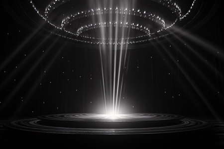 Artistic performances stage light background with spotlight illuminated the stage for contemporary dance. Empty stage with monochromatic colors and lighting design. Entertainment show. Generative AI.の素材
