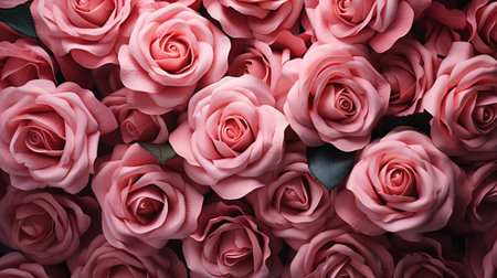 Closeup a bouquet of pink roses flower texture background for a Valentine's Day celebration or a summer wedding. Pattern of pink rose petals. Pink roses background for love and romance. Generative AI.の素材