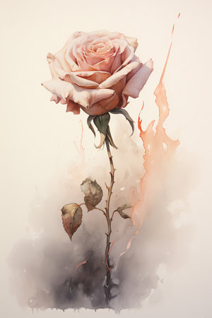 The red rose, a symbol of love, was captured in a watercolor illustration for romantic Valentine's Day card. Express love with beautiful red rose watercolor. Ideal for Valentine's Day. Generative AI.の素材