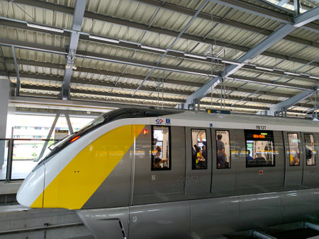 BANGKOK, THAILAND-JUNE 9, 2023: MRT yellow line elevated monorail of Mass Rapid Transit Authority of...