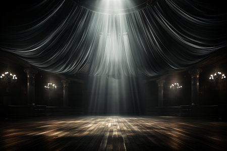 Artistic performances stage light background with spotlight illuminated the stage for contemporary dance. Stage curtain design. Empty stage with monochromatic colors. Entertainment show. Generative AIの素材