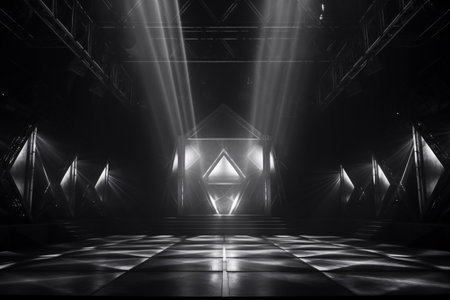 Artistic performances stage light background with spotlight illuminated the stage for contemporary dance. Empty stage with monochromatic colors and lighting design. Entertainment show. Generative AI.の素材