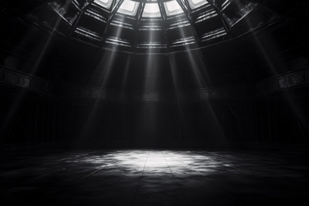 Artistic performances stage light background with spotlight illuminated the stage for contemporary dance. Empty stage with monochromatic colors and lighting design. Entertainment show. Generative AI.の素材