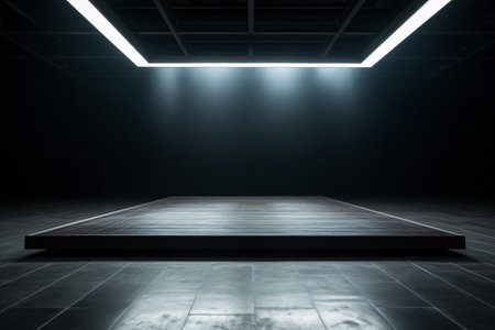 Modern dance stage light background. Stage lighting performance show. Entertainment show. Contemporary dance stage. Minimalist stage lighting design. Minimalist stage illumination. Generative AI.の素材