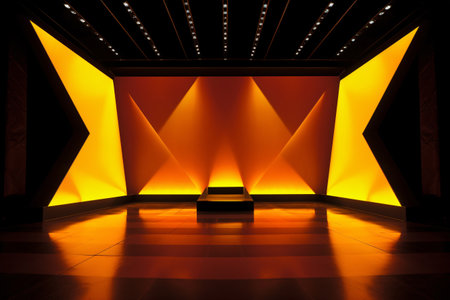 Modern dance stage light background with spotlight illuminated for modern dance production stage. Empty stage with creative lighting. Stage lighting art design. Entertainment show. Generative AI.の素材