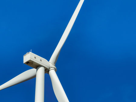 Wind energy. Wind power. Sustainable, renewable energy. Wind turbines generate electricity. Wind farm. Sustainable resources. Sustainable development. Green technology for energy sustainability.の写真素材