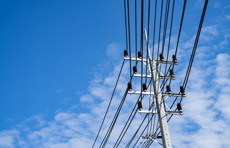 Electricity transmission pylon. Transmission tower collect electricity from wind turbines for...