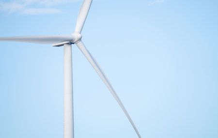 Wind energy. Wind power. Sustainable, renewable energy. Wind turbines generate electricity. Wind farm. Sustainable resources. Sustainable development. Green technology for energy sustainability.の写真素材