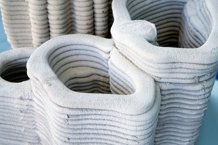 3D Printing coral houses. Green solution promotes coral reef restoration with innovative 3D printing technology. Green technology with eco-friendly additive manufacturing for sustainable development.の写真素材