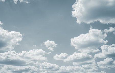 Overcast sky. Dramatic gray sky and white clouds before rain in rainy season. Cloudy and moody sky. Storm sky. Cloudscape. Gloomy and moody background. Overcast clouds. Scene is peaceful and tranquil.の写真素材