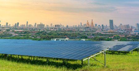 Sustainable city with green energy and net zero emissions. Solar power. Renewable resources....
