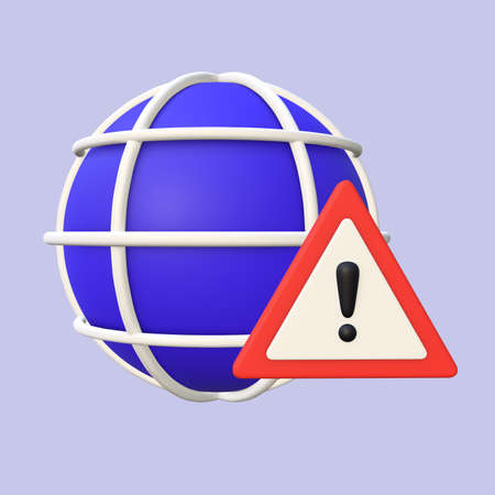 3D Render of Internet Browser with Warning Icon