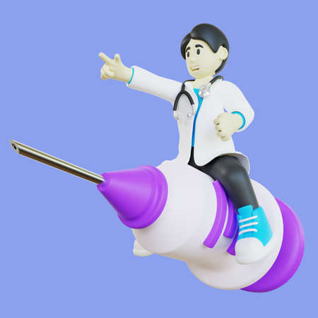 3D Doctor Illustration with Syringeの写真素材