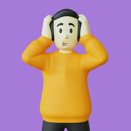 Stylized 3D Character Shocked and Panic Expressionの写真素材