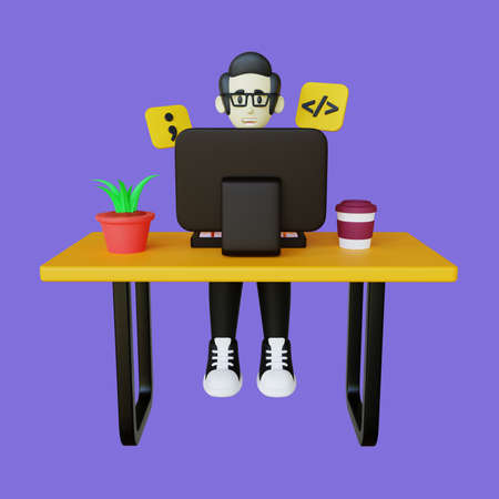 3D Illustration of Character Website Developerの写真素材