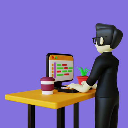 Stylized 3D Website Developer Character Illustrationの写真素材
