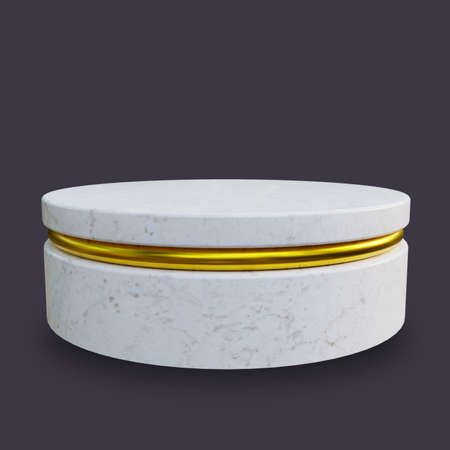 Realistic 3D White Marble Podium with Gold Ringの写真素材
