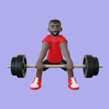 3d illustration of strong guy doing deadlift exerciseの写真素材