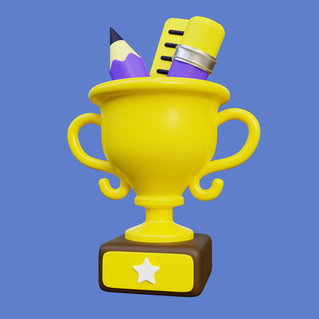 Academic Competition 3D Illustration. Math Olympiad Trophy Competition 3D Render on Blue Background, suitable for education related designの写真素材
