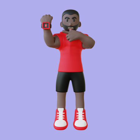 3d illustration of a guy with smartwatch cardio recordの写真素材