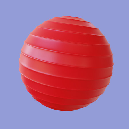 yoga ball 3d illustration. fitness pilates ball 3d render on blue backgroundの写真素材