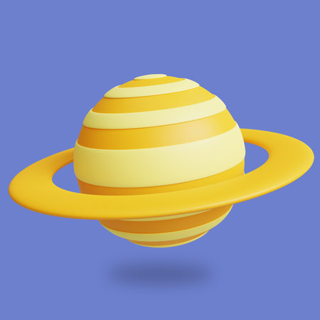Stylized 3D Saturn Surface Illustration. Highly Rendered Cartoon 3D Planet Saturn, Suitable for Landing Page or Mobile App UI Designの写真素材