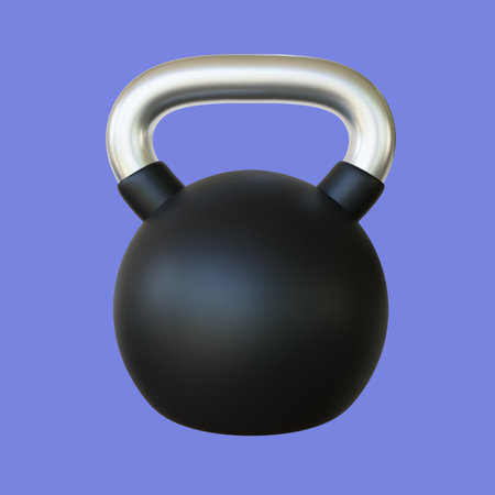 3d kettlebell illustration. kettlebell gym equipment with stylized concept on blue backgroundの写真素材