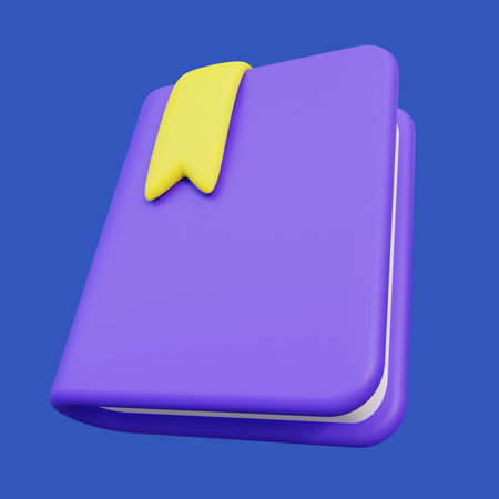 Stylized 3D Book with Bookmark Illustration. School Literature Book on Blue Background, suitable for your educational or school related designの写真素材