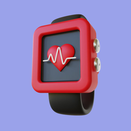 smartwatch 3d illustration. watch cardio tracker 3d render on blue backgroundの写真素材
