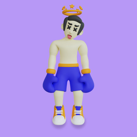 3d Illustration of Knocked Out Boxing Athleteの写真素材