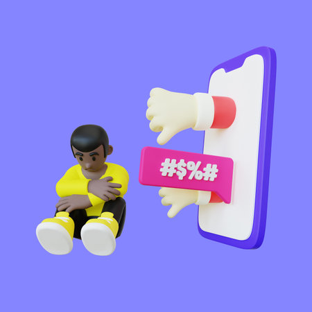 3d illustration of depressed kid. Bullying victim got sad 3d renderの写真素材